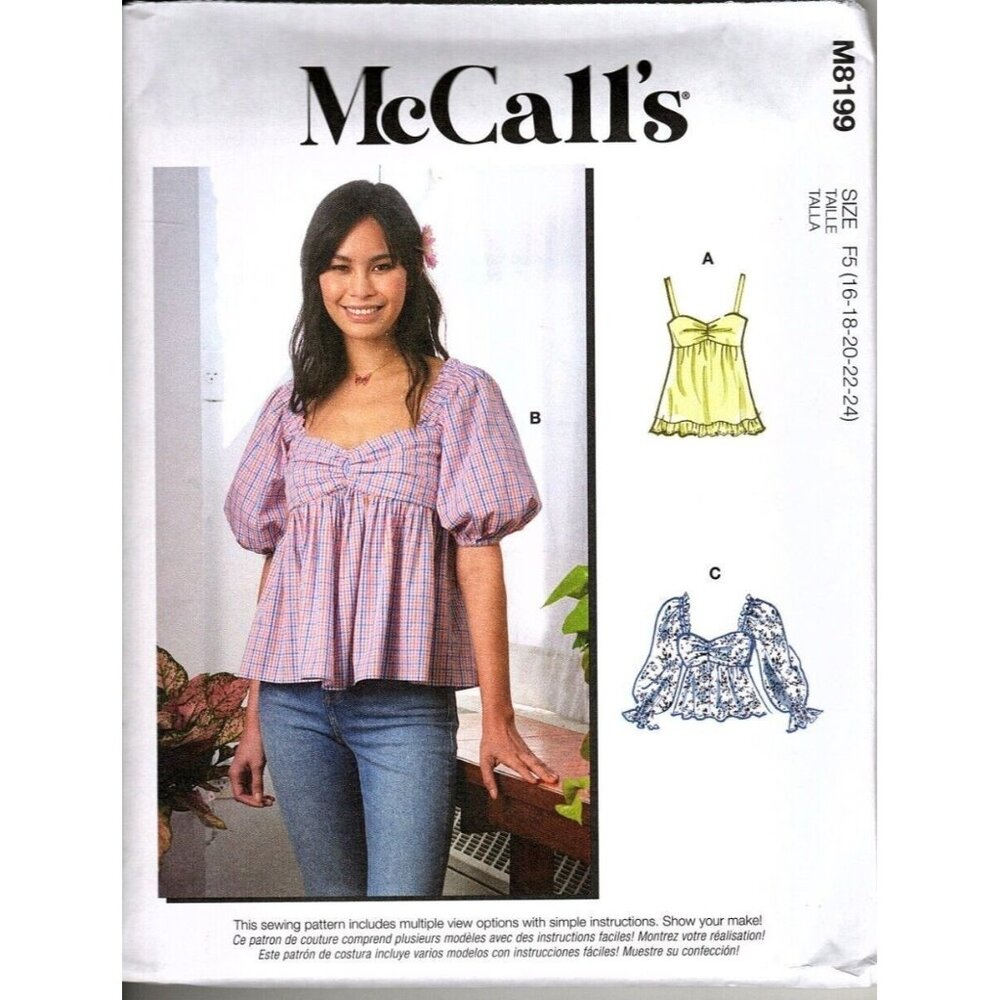 McCalls M8199 Misses 16 to 24 Semi Fitted Top Uncut Sewing Pattern  New